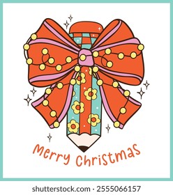 Coquette Christmas Bow Pencil Hand Drawn Cartoon Doodle with Festive Vibes