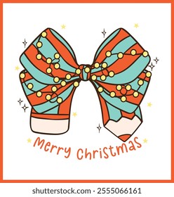 Coquette Christmas Pencil in Bow Shape Hand Drawn Cartoon Doodle with Festive Vibes