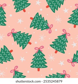 Coquette Christmas Tree Pattern Bow Christmas Background