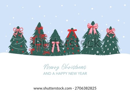 Coquette Chritmas trees with a copy space. Merry Christmas greeting card.