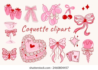 Clipart de coqueta, lindo, kawaii, estética de coqueta, arcos Clipart, artesanías Arcos, Coqueta, cinta rosa, Clipart de cinta de coqueta rosa Regalo de arco Clipart Decoración de moda regalo de San Valentín