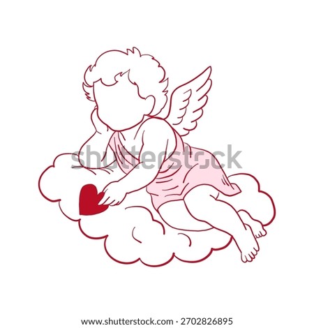 Coquette cupid laying on cloud with heart cute Valentine's clipart