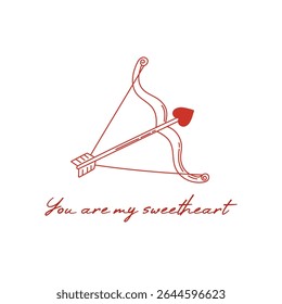 Arco do cupido da coquette com flecha e corações. Você é minha querida inscrição. Conceito do Dia dos Namorados. Vetor de amor fantástico para a celebração Dia dos Namorados, casamento, festa, aniversário, sti