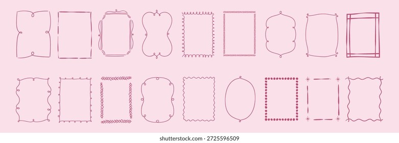 Coquette Nettes Band Rahmen Set mit einem Bogen. Handgezeichnete Vintage-Bänder. Für Bachelorette-Party, Hochzeit, Geburtstagsparty Einladung, und Social-Media-Vorlage Dekoration, und Grüße im Retro-Stil.  Vektor minimalistischen Rand, doodle Linie Kunst, Banner und Ornament Label oder Badge in Coquette-Stil.