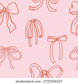 Coqueta Lindo patrón sin fisuras con el arco conjunto. Estilo vintage dibujado a mano. Para despedida de soltera, Boda, invitación de cumpleaños y decoración de Plantilla de redes sociales, y saludos. Retroector Elementos minimalistas, doodle arte de línea, y un Anuncio.