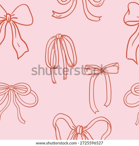 Coquette Cute seamless pattern with bow set. Hand-drawn vintage style. For Bachelorette party, Wedding, Birthday invitation, and social media template decoration, and greetings. Retroector minimalist elements, doodle line art, and a banner.