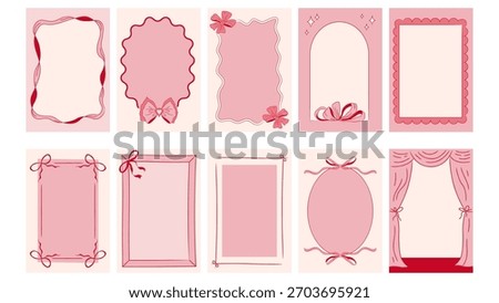Coquette decoration with bows and ribbons, rectangular pink and red frames