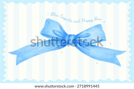 Coquette elegant ribbon bow light blue watercolor hand painting in a preppy aesthetic. This dainty ribbon illustration is perfect for wedding invitations and baby shower stationery.