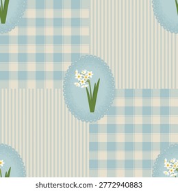 Coquette floral seamless pattern with Daffodils. Vintage Rustic Design vector illustration.