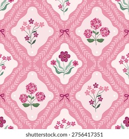  Coquette floral seamless pattern, romantic damask wallpaper, spring and summer elegant background