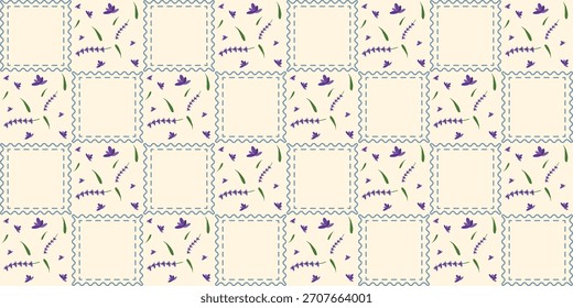 Coquette Blumengitter nahtloses Muster mit Schleifen. Preppy Frühjahr Sommer handgezeichnete Blumen. Botanisch eleganter trendiger Druck. Vintage-Design für Stoff, Tapete, Dekor, Hintergrund, Papier