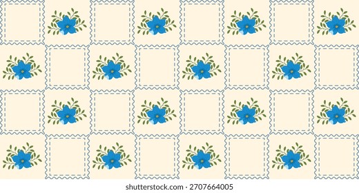 Coquette Blumengitter nahtloses Muster mit Schleifen. Preppy Frühjahr Sommer handgezeichnete Blumen. Botanisch eleganter trendiger Druck. Vintage-Design für Stoff, Tapete, Dekor, Hintergrund, Papier