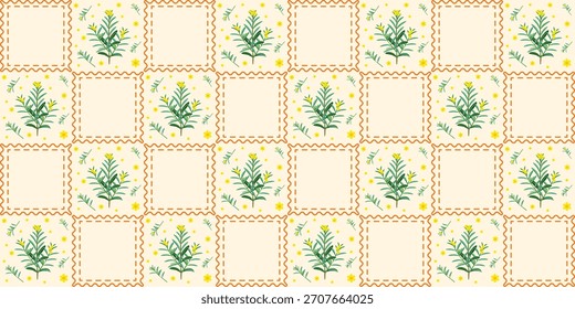 Coquette Blumengitter nahtloses Muster mit Schleifen. Preppy Frühjahr Sommer handgezeichnete Blumen. Botanisch eleganter trendiger Druck. Vintage-Design für Stoff, Tapete, Dekor, Hintergrund, Papier