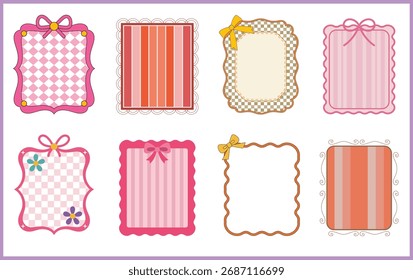 Coquette Frame Border Clipart Bundle, Decorative Bow Frame Vector Design Set