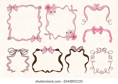 Clipart de marco de coqueta, lindo, y2k, estética de coqueta, arcos marco, artesanías Arcos Borde de coqueta, Coqueta, marco de cinta rosa, Anuncio de cinta decorado rosa Clipart Regalo arco Clipart regalo de San Valentín