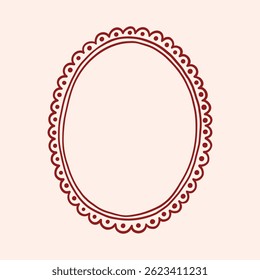 Coquette frame. Holiday oval border with ruffle. Vintage whimsical background for greeting cards, wedding, invitations, social media. Hand drawing picture frame
