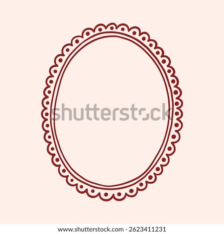 Coquette frame. Holiday oval border with ruffle. Vintage whimsical background for greeting cards, wedding, invitations, social media. Hand drawing picture frame