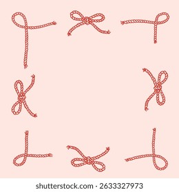 Coquette frame of rope and corde bows with knot tied. Cowboy design trendy border template. Wild West decor for birthday, wedding, holiday, party. Vintage background for greeting cards, invitations
