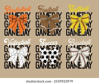 Coquette Game Day vector , Sports Coquette Bow Sublimation  Design Bundle,    