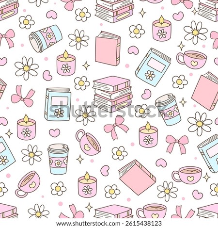 Coquette girly bookish seamless pattern Pastel book lover background Digital paper