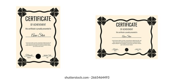 Coquette. Gótico. Ilustração vetorial de modelo de certificado horizontal e vertical elegante fundo transparente isolado. Conjunto de layout de prêmio de diploma de Coquette. EPS 10