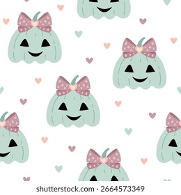 Coquette Halloween pumpkin seamless pattern. Cute Halloween repeat printable. Spooky season background
