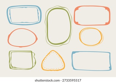 Coquette handgezeichnete Doodle-Rahmen-Set, bunte Formen Kader Vintage moderne skurrile Kanten Elemente, elegante geometrische Trend-Stempel flirting Girly Stil Design. Einzeln. Vektorgrafik