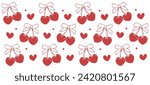 Coquette Heart Cherry Retro Trendy Beer Can Glass Wrap isolated on white background.
