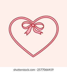 Coquette heart frame with charming bowknot. Holiday trendy ribbon border. Vintage background for invitations, social media. Whimsical card design, for valentine day, birthday, wedding