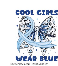 Coquette leopard bow Diabetes Awareness, In November we wear blue, race, Hope, Retro Blue Ribbon Awareness, bow