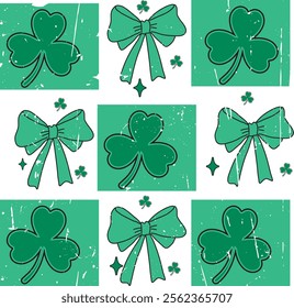 Coquette Lucky Shamrock Retro Checkered St Patrick's Day T shirt Design