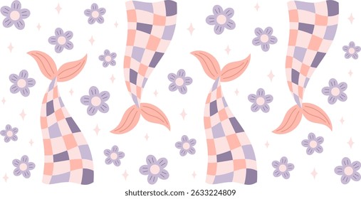 Coquette Mermaid 16oz vidro libbey pode envolver. Retro Groovy Mermaid Tail copo envoltório sublimação design. Vidro oceânico costeiro, Girly Summer 16oz envoltório completo, design UV DTF