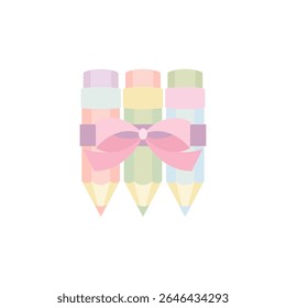 Coquette pastel lápis pacote com arco rosa, feminino suave volta à escola ilustração vetor