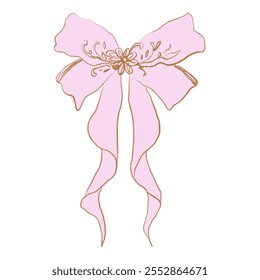 Coquette pastellrosa Schleife hübsch charmant Vektor Clip-Art Illustration, niedliche Doodle Haar Accessoires Dekor, Boho flache Mädchen Accessoire. Band einzeln handgezeichnete Kunst. Trendy mädchenhafte Konzept. Feiertage