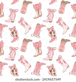 Coquette Pattern Cowgirl Boot, Girly Western Digital Paper isolated on white background.