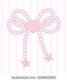 Coquette pearl bow seashell pink pastel hand drawn doodle Summer y2k retro aesthetic