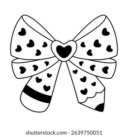 Coquette pencil bow clipart, Black and white teacher pencil doodle, Back to school hand drawn vector illustration in flat style
