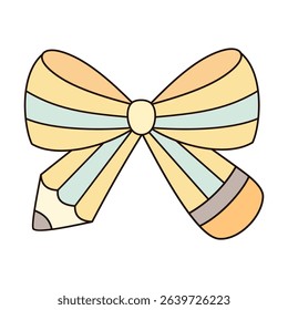 Coquette pencil bow clipart, Cute teacher pencil, Teacher Appreciation, Back to school hand drawn vector illustration in flat style