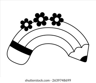 Coquette pencil clipart in black and white color, Cute teacher pencil doodle, Back to school hand drawn vector illustration in flat style	
