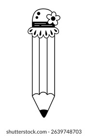 Coquette pencil clipart in black and white color, Cute teacher pencil doodle, Back to school hand drawn vector illustration in flat style	
