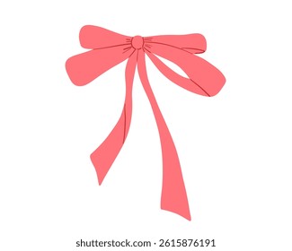 Coquette pink bow flat isolated vector drawing, illustration