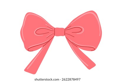 Coquette pink bow flat vector illustration isolated on white background