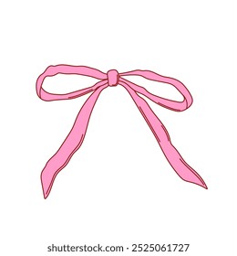 Coquette pink bow knot, gift ribbon. Trendy hair braiding accessory. Bow knots for gift wrapping, party decoration, present. Vector illustration.