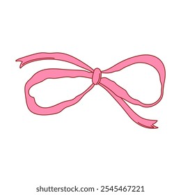 Coquette pink bow knot, gift ribbon. Trendy hair braiding accessory. Bow knots for gift wrapping, party decoration, present. Vector illustration on white background.