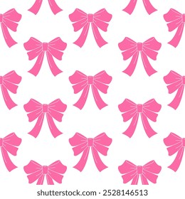 Coquette pink bow knots, tie ups, gift ribbons seamless pattern. Festive decoration, invitation elements, packaging for sale shopping, wedding design, birthday party, Valentine Day