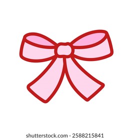 Coquette pink bow of ribbon. Beautiful holiday decorative element, festive gift decor. Cute bowknot. Vector isolated clip art