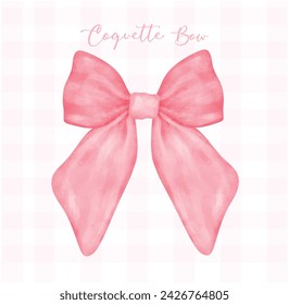 Coquette pink bow vintage feminine Aesthetic watercolor.