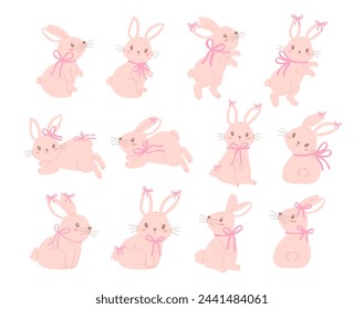 Coquette Pink Bunny Rabbit Collection Flat Design Graphics