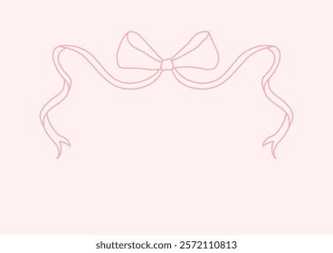 Coquette pink frame ribbon lace bow, pink wavy border y2k retro set. Aesthetic feminine decor. Ruffled ribbon. Doodle hand drawn.