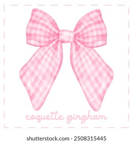 Coquette pink Gingham bow hair vintage feminine Aesthetic watercolor